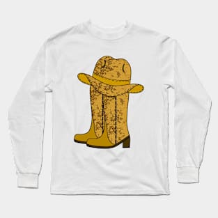 BROWN Cowboy Boots Cowboy Hat - Western Art Long Sleeve T-Shirt